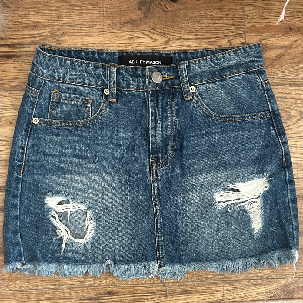 Ashley Mason Distressed Blue Mini Skirt